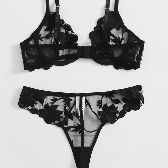 SHEIN Other - SHEIN Floral Embrodwred Mesh Undewire Linderiw Set